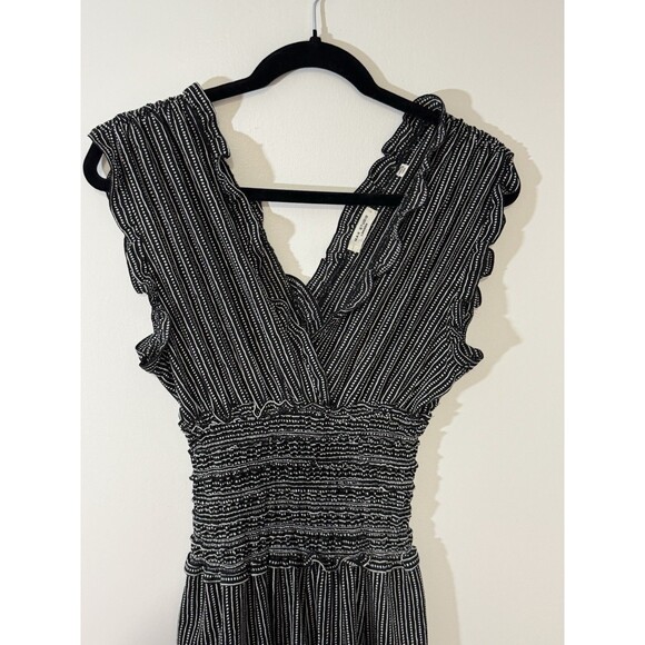 francesca's Black White Striped Sleeveless Wide-Leg Jumpsuit Ruffle Trim S - Picture 4 of 7